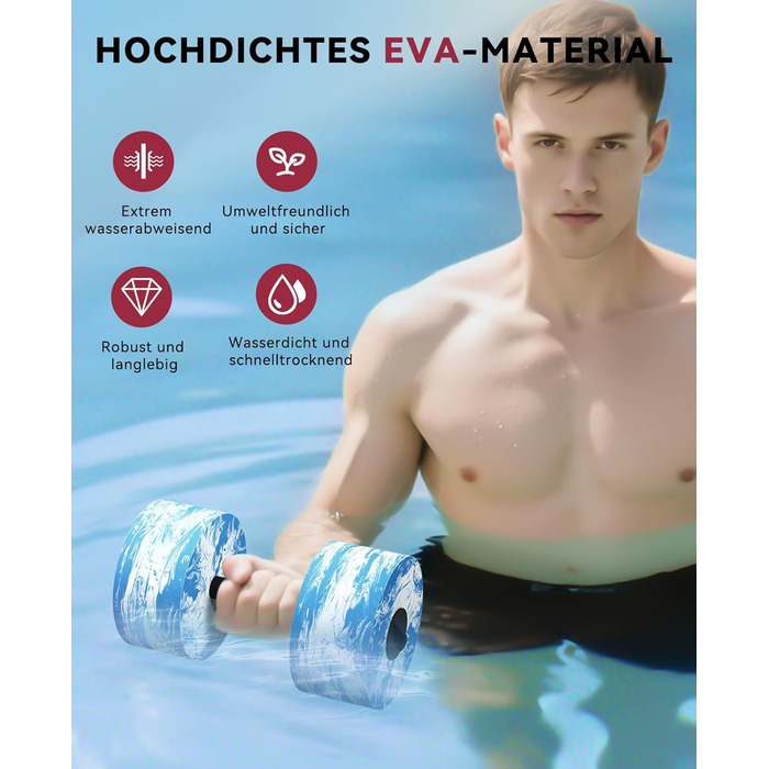 Набір аквагантелів HAPBEAR 3-в-1 з'єднувальною штангою (2 шт.) – для аквафітнесу, реабілітації та плавання, блакитний