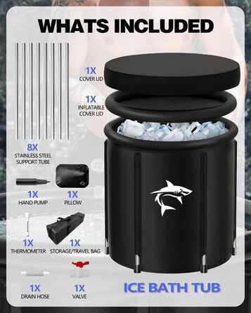 Тонна для криотерапії Eisbaden Lambluefly з системою охолодження (80 см Ø) XL, комплект з нержавіючої сталі, термометром, сумкою та захистом від сонця