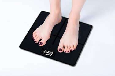 Електронні ваги Eldom GWO270 – ваги для людей з LED-дисплеєм, високою точністю, вимірюванням температури, 50 г точності, загартоване скло, антиковзаюча поверхня, автоматичне вмикання/вимикання, до 180 кг, 26 x 26 см