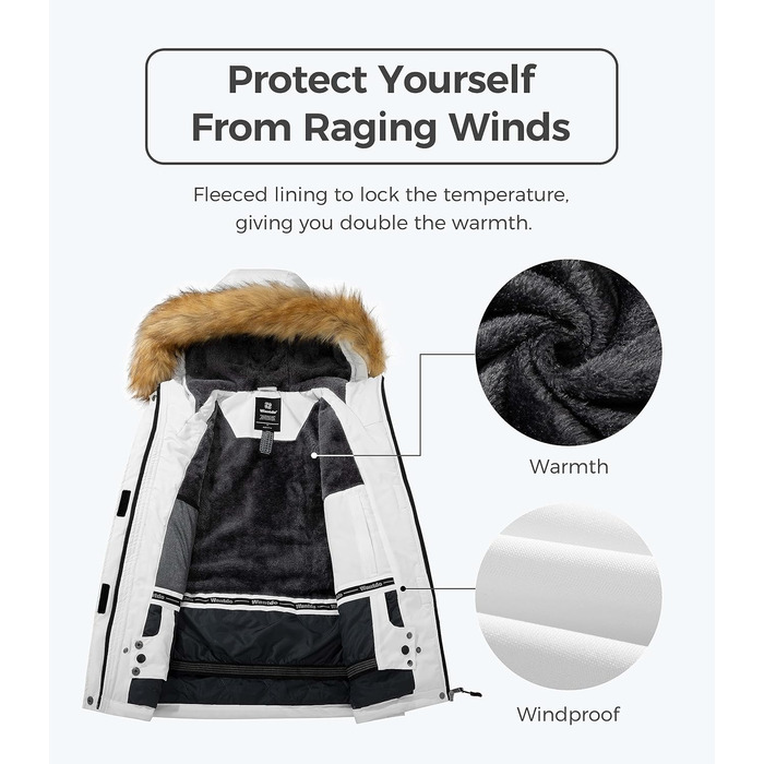 Водонепроникна лижна куртка Wantdo Daen: тепла, з штучним хутром, XXL