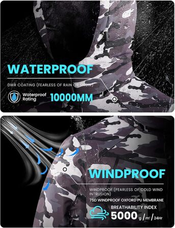 Жіноча водонепроникна куртка WULFUL для сноубордингу та лижного спорту, зимова куртка з капюшоном, камуфляжний колір чорний (XXL)