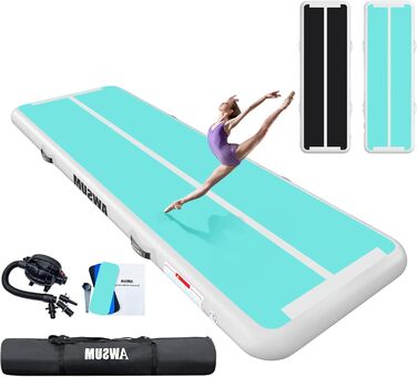 AWSUM Airtrack - Надувна гімнастична матка Air Track (2м, 3м, 4м, 5м, 6м) 10см/20см, чорно-м'ятний/білий колір
