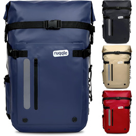 Водонепроникний рюкзак Ruqqle 45 л, RollTop, 3 зовнішні кишені, для пляжу, човнів, каяків, подорожей, кемпінгу, риболовлі та мотоциклів (Блакитний)
