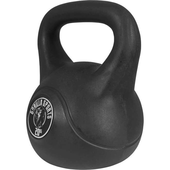 Kettlebell GORILLA SPORTS, пластикова гиря для фітнесу, різні ваги 2-20 кг, з/без підставки