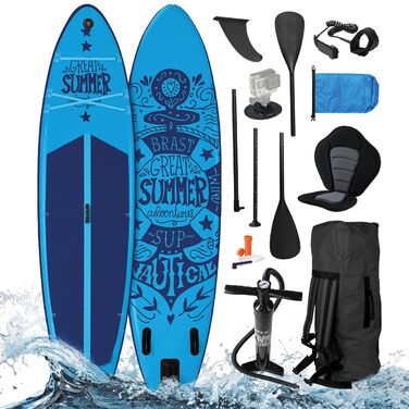 SUP дошка BRAST Summer надувна з набором аксесуарів 320x81x15 см: весло-каяк, тримач для камери, рюкзак, 6 дизайнів, гарантія 5 років