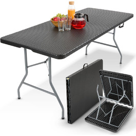 Складаний садовий стіл Arebos Buffettisch 182x74x74 см - чорний | для 8 осіб | з ручкою для перенесення