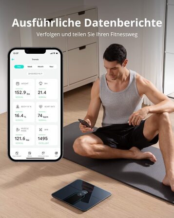 Розумна вага eufy P2 Pro, цифрова ваги для визначення складу тіла, Wi-Fi/Bluetooth, 16 показників: вага, серцебиття, жир, ІМТ, м'язова та кісткова маса, чорна