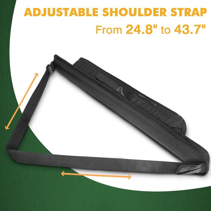 Чохол для більярдного кия (1/2) з ручкою та ремінцем, чорний. М'який футляр для кия з підсумком на блискавці, підходить для жінок та чоловіків.