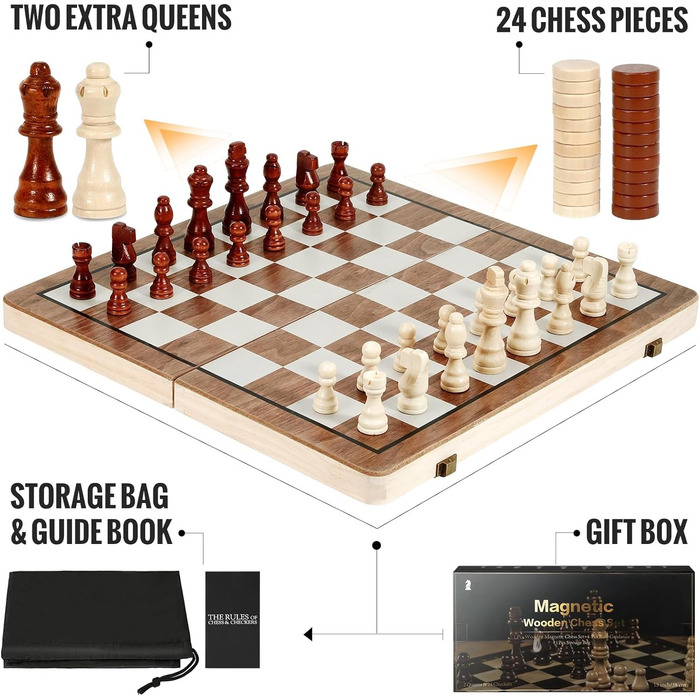Магнітний набір для гри в шахи з дерева HAVNIDY, ручної роботи, складаний, з місцем для зберігання, для подорожей та сімейних ігор