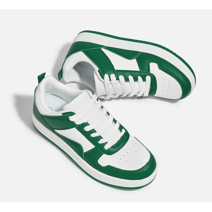 Жіночі кеди LUCKY STEP з блискучими стразами, шкіряні низькі кеди на шнурівках, зручні для прогулянок (40 EU, зелено-білі)