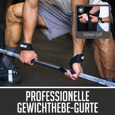 Роар® ремені для підйому штанги (м'які) для силових тренувань, бодібілдингу, фітнесу - ремені для тяги - підйомні ремені - для жінок та чоловіків (Чорний)