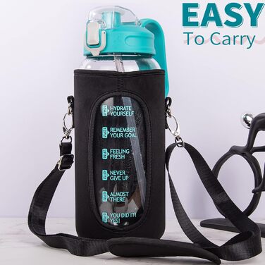 Скляна пляшка для води DEARRAY 1.5 л з соломинкою і часовою міткою, мотиваційна, з кришкою, силіконовий чохол, без BPA, герметична, бірюзова
