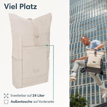 Рюкзак LARKSON Rolltop для жінок, великий, бежевий, антивикрадний, водовідштовхувальний, для школи, університету, велосипеда, 16'' ноутбук, екологічний