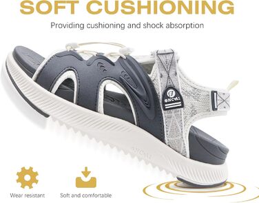 ONCAI Легкі сандалі для жінок, спортивні трекінгові сандалі з підтримкою стопи та ортопедичною устілкою для Plantar Fasciitis, регульовані ремінці, розміри 36-43 (43 EU, сірий та білий)