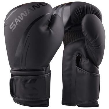 Боксерські рукавиці SAWANS® Pro для MMA, спарингу, кікбоксингу, боксерського мішка, тренувань, муай-тай 16 OZ матові чорні