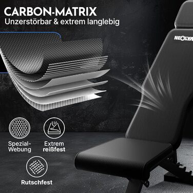 Hantelbank NEOLYMP для дому, до 450 кг, складна та регульована, карбоновий дизайн, 72 положення, з Ebook та доступом до додатку - ідеально для жиму лежачи та силових тренувань