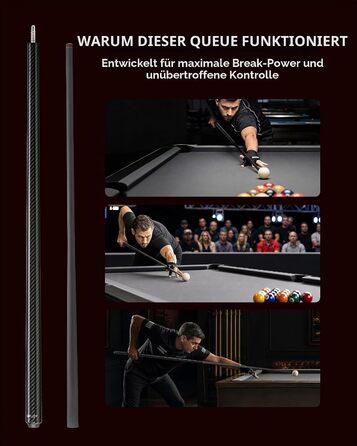 Більярдний кий для розбиву KONLLEN Heavy Hitter, карбоновий Break-Queue з наконечником 12,9 мм, професійний пул-стік (чорний)