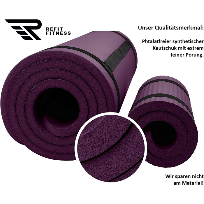 REFIT Premium Fitness килимок для йоги NBR 190 x 60 x 1,5 см з підкладкою для йоги, захистом для колін, ременем та сумкою - без фталатів, блакитний
