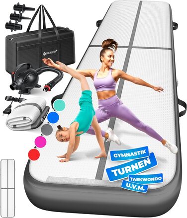 Надувна гімнастична килимок KESSER® Airtrack: 2м, 3м, 4м, 5м, 6м. Килимок для фітнесу, йоги, акробатики. В комплекті сумка та електронасос. Розмір: 400 x 100 x 10 см, колір: антрацит