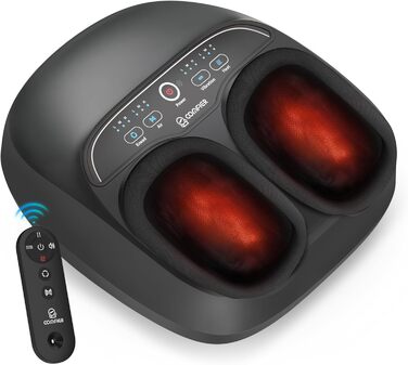 COMFIER Шиацу масажер для ніг з підігрівом, електричний масажер для стоп 3D з розминанням, роликами та компресією, 3 рівні інтенсивності, для втомлених м'язів і стоп, чорний, до 46 розміру взуття