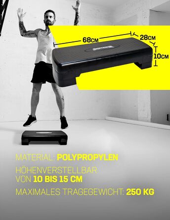 Фітнес-степпер SPORTINATOR, регульований, 10-15 см, пластик, до 250 кг, чорний, нековзка поверхня