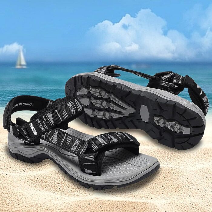 Чоловічі трекінгові сандалі SYKT для туризму та відпочинку на природі (чорний, сірий, 44 EU)
