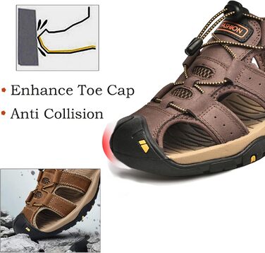 Чоловічі сандалі з натуральної шкіри для пляжу, піших прогулянок та активного відпочинку. Легкі, дихаючі сандалі для літа та риболовлі (46 EU, Коричневий/Червоний)