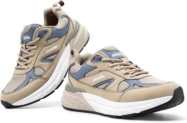 Кросівки FitVille для чоловіків, широкі, для бігу та занять спортом. Зручні кросівки з антиковзкою підошвою, дихаючі, для бігу по вулицях, на природі, для джогінгу, фітнесу та ходьби. Широкі кросівки для широкої стопи (50 EU X-широкі, бежеві з синім)