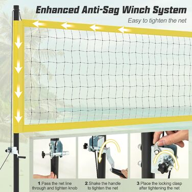 Волейбольна сітка LIFEZEAL для басейну: портативна, з регулюванням висоти, жовта