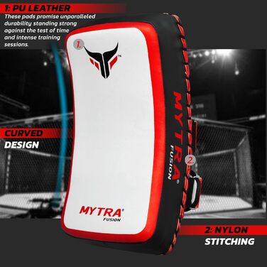 Mytra Fusion вигнуті лапи для муай-тай та кікбоксингу, білі-червоні, ударні подушки для боксу, ММА, карате, тхеквондо, тренувань, для ніг і ліктів