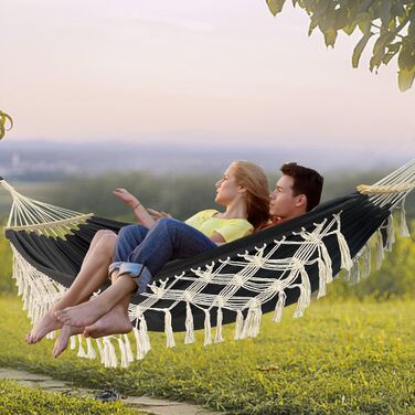 Гамак-крісло подвійне Makramee для саду, тераси, подвір'я, чорно-сірий, вантажність до 227 кг