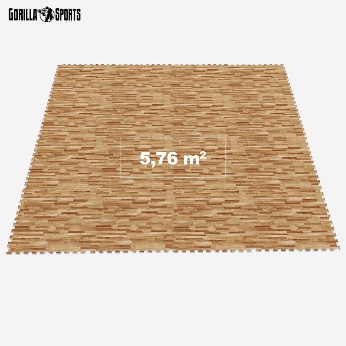 Набір захисних пазл-килимків для підлоги GORILLA SPORTS (16 шт), 60x60x1.2 см, EVA піна, під дерево, 5.76 м² — килимок для фітнесу та тренувань
