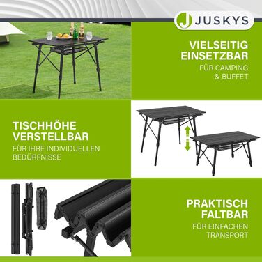Стол для кемпінгу Juskys Picco - алюмінієвий, 90 x 52 см, легкий, складний, регульований по висоті - для кемпінгу, саду, відпочинку на природі. Чорний.