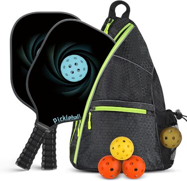Набір пікбол-ракетки Achiou - пікбол-ракетки з високопродуктивною поверхнею з скловолокна, легкі, з сумкою, для чоловіків та жінок, 2 м'ячі для пікболу (outdoor та indoor)
