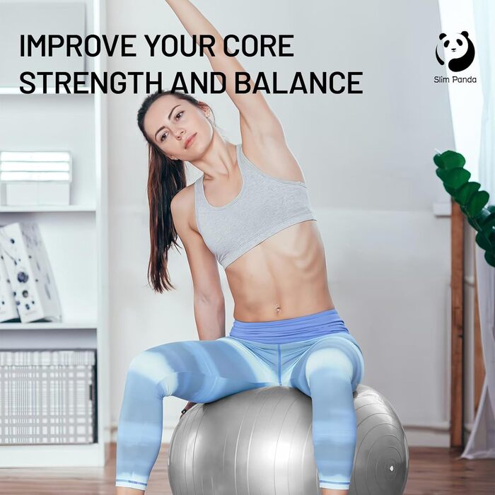 Гімнастичний м'яч Slim Panda 55-85 см, антивибуховий, з насосом, фітнесбол для вагітних, літніх, терапії та балансу
