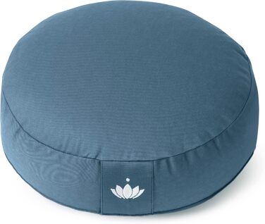 Медитаційне подушечка Lotuscrafts® з низькою посадкою 10 см, для йоги та медитації, з льоноподібною начинкою, кругла подушка, знімний чохол, сертифікат GOTS (Морська синя)