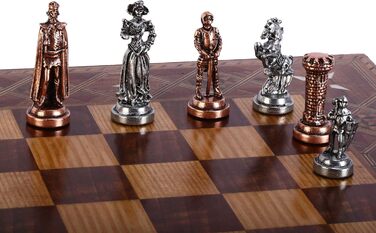 Шахи British Redcoats, антикварні фігури з міді, ручна робота, дерев'яна дошка з перламутровим оздобленням та зберіганням, король 2,75 дюйма