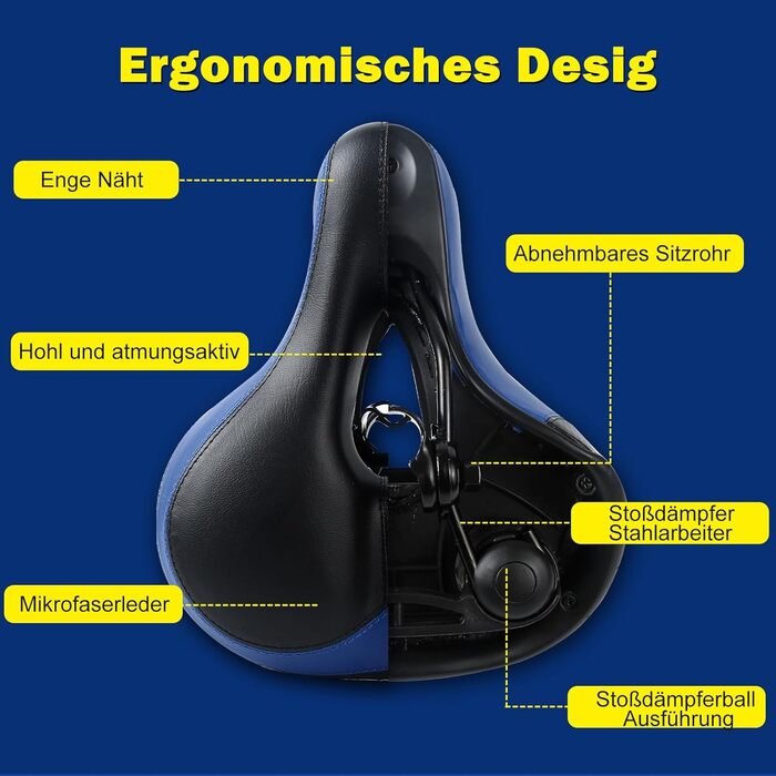 Велосипедне сідло з гелевою подушкою Pro 2.0: широке, м'яке, комфортне, дихаюче, з пам'яттю форми, водонепроникне, блакитне