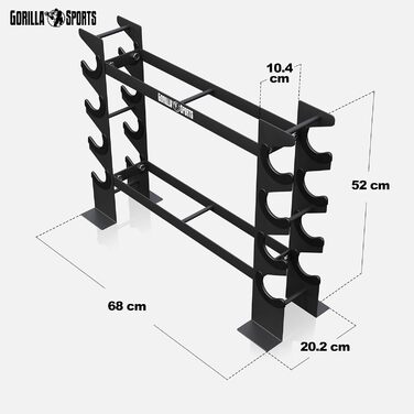 GORILLA SPORTS Стійка для гантелей на 8 місць, 2 рівня, до 300 кг, сталева, чорна, для зберігання гантелей