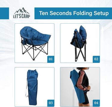 Розкладне крісло-мішок для кемпінгу LET'S CAMP Moonchair з сумкою-холодильником, тканина Оксфорд, темно-синій