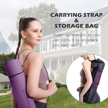 Йога мат UMINEUX, TPE, 72'x24'x1/3', антиковзка, з чохлом, для жінок, екологічна, чорний та сірий