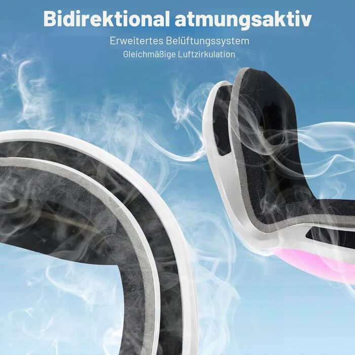 Лижна маска FMY для сноуборду OTG, протизапотіюча з UV400 захистом для чоловіків, жінок та підлітків (біла рама, рожеві лінзи)
