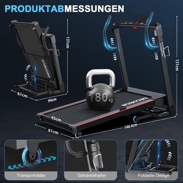 Біговий тренажер Profi G Series 7-1: складаний, з нахилом, тихий мотор, WiFi, Bluetooth, APP, німецька якість, сертифікат TÜV