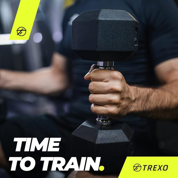 Гантеля TREXO Hex 17,5 кг, гексагональна, гумована, чавунна, для силових тренувань вдома, ергономічна ручка, міцна, універсальна