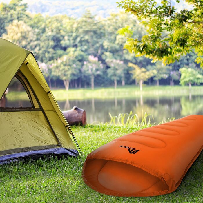 Спальний мішок Azark Premium, 350 г/м², легкий та водонепроникний, 4 сезони, для кемпінгу, піших прогулянок та відпочинку на природі, для дорослих та дітей, помаранчевий