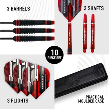 Дарти Ace Rubber Black (Сталеві дротики) з кейсом, 20/22/24/26 г, Supergrip, 100 мікрон Marathon Flights, чорні