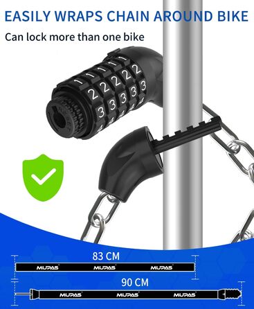 Замок для велосипеда з 5-значним кодом, сталевий, протиугінний, велосипедна ланцюгова засувка, чорний