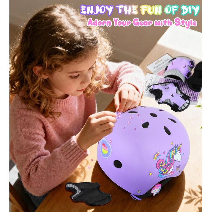 Дитячий шолом Einhorn для дівчаток з наколінниками. Захист для роликів, скейта, велосипеда. Розмір S (3-6 років).