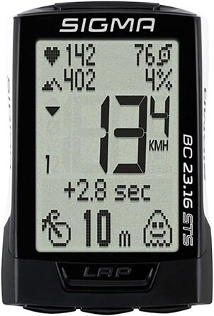 Велокомп'ютер Sigma Sport BC 23.16 STS Білий, з вимірюванням швидкості, висоти, пульсу та каденсу, високою пам’яттю та простою навігацією