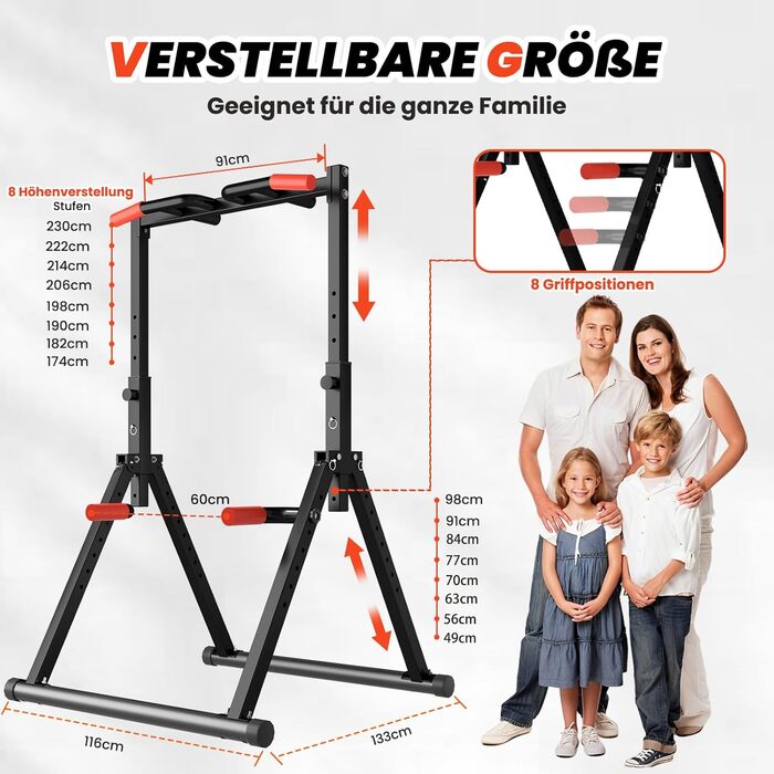 Стійка для віджимань та підтягувань DOBESTS Faltbar Power Tower - багатофункціональний тренажер для дому, чорний